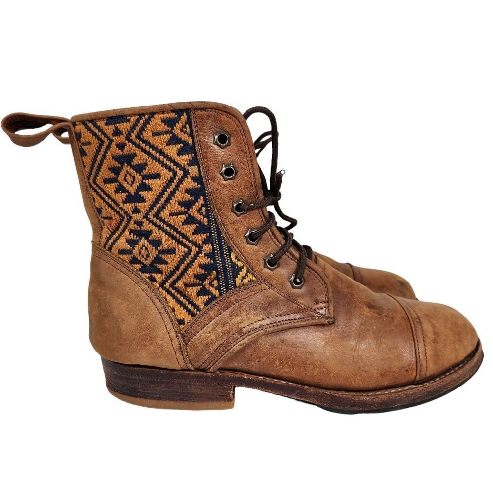 Teysha Handmade Ankle Lace up Leather Geometric Textile Boho Boots